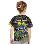 Merry Christmas Cowboys Kid T Shirt Aboriginal Santa Rugby Mascot - North Queensland