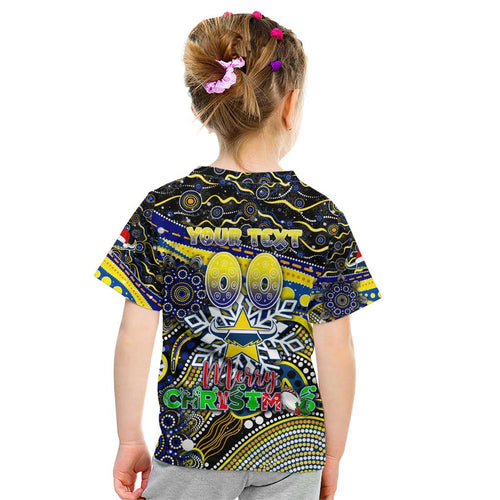 Merry Christmas Cowboys Kid T Shirt Aboriginal Santa Rugby Mascot - North Queensland