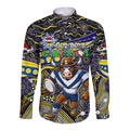 Merry Christmas Cowboys Long Sleeve Button Shirt Aboriginal Santa Rugby Mascot - North Queensland