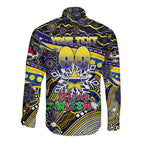 Merry Christmas Cowboys Long Sleeve Button Shirt Aboriginal Santa Rugby Mascot - North Queensland