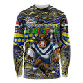 Merry Christmas Cowboys Long Sleeve Shirt Aboriginal Santa Rugby Mascot - North Queensland