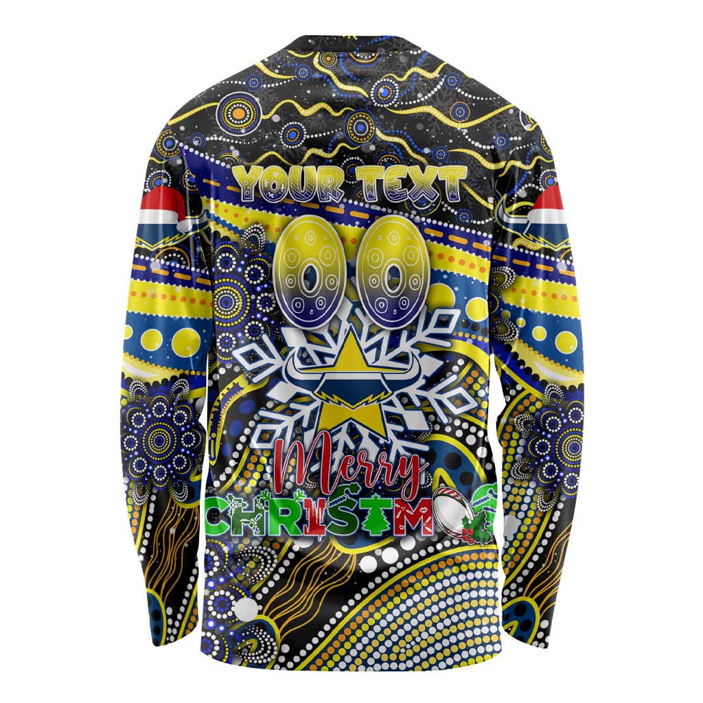 Merry Christmas Cowboys Long Sleeve Shirt Aboriginal Santa Rugby Mascot - North Queensland