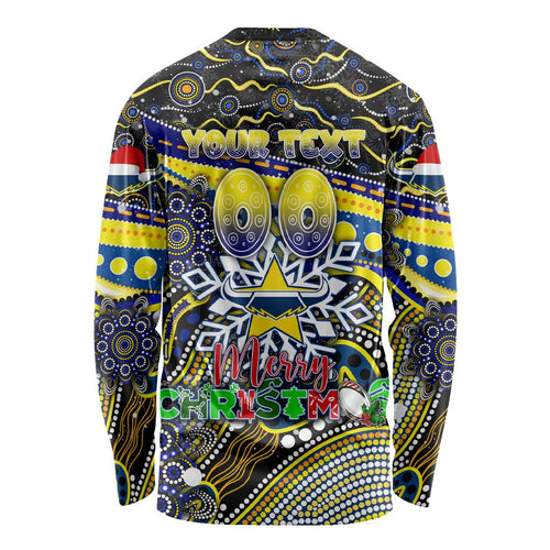 Merry Christmas Cowboys Long Sleeve Shirt Aboriginal Santa Rugby Mascot - North Queensland
