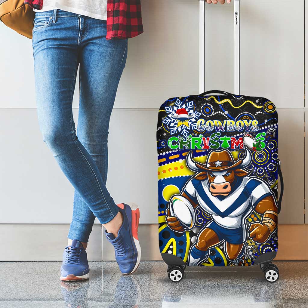 Merry Christmas Cowboys Luggage Cover Aboriginal Santa Rugby Mascot - North Queensland