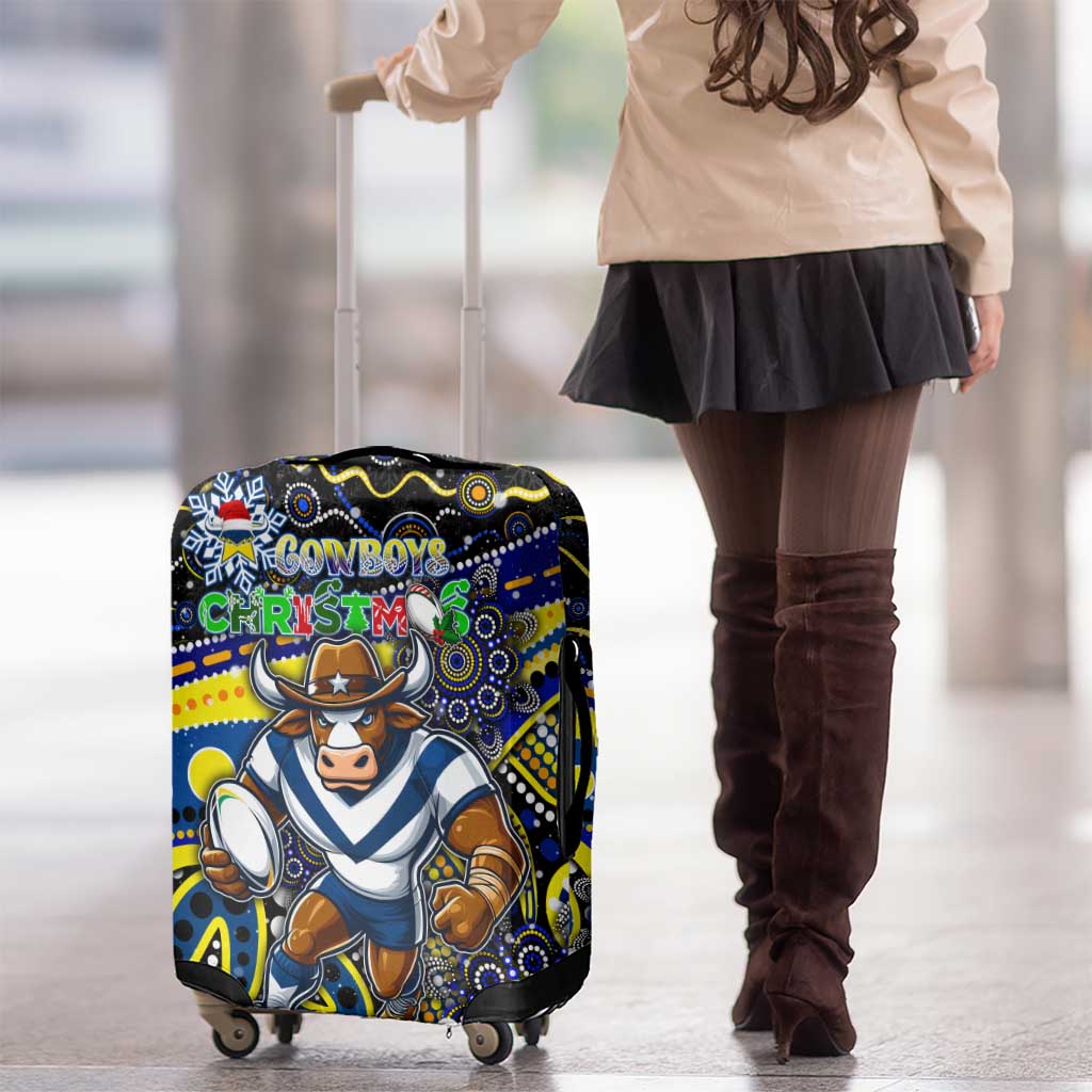 Merry Christmas Cowboys Luggage Cover Aboriginal Santa Rugby Mascot - North Queensland