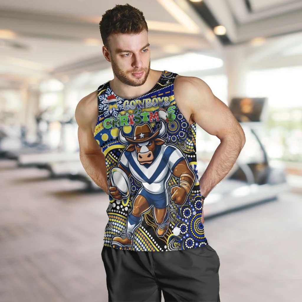 Merry Christmas Cowboys Men Tank Top Aboriginal Santa Rugby Mascot - North Queensland