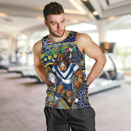 Merry Christmas Cowboys Men Tank Top Aboriginal Santa Rugby Mascot - North Queensland