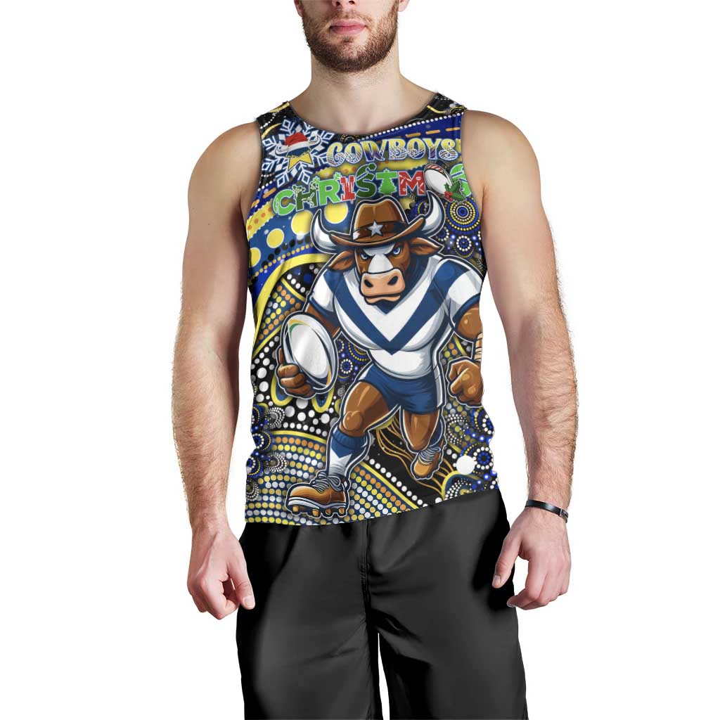 Merry Christmas Cowboys Men Tank Top Aboriginal Santa Rugby Mascot - North Queensland