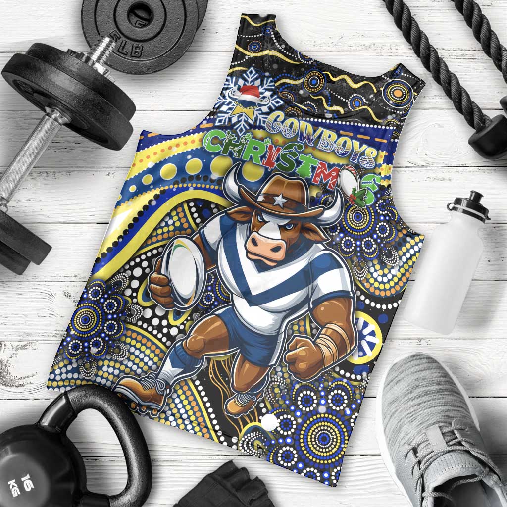 Merry Christmas Cowboys Men Tank Top Aboriginal Santa Rugby Mascot - North Queensland