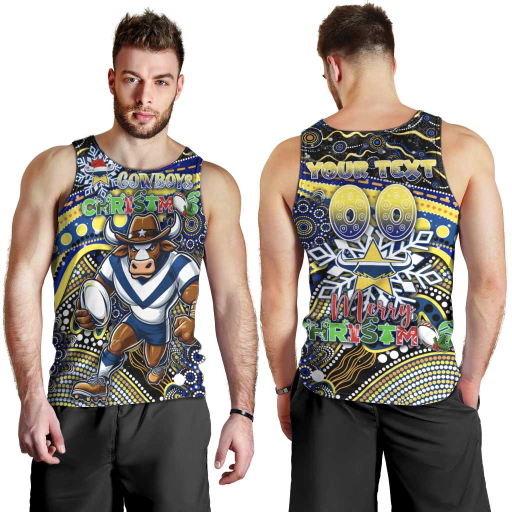 Merry Christmas Cowboys Men Tank Top Aboriginal Santa Rugby Mascot - North Queensland