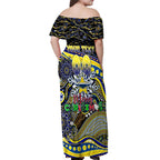 Merry Christmas Cowboys Off Shoulder Maxi Dress Aboriginal Santa Rugby Mascot - North Queensland