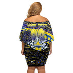 Merry Christmas Cowboys Off Shoulder Short Dress Aboriginal Santa Rugby Mascot - North Queensland