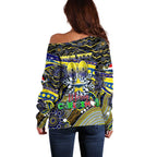 Merry Christmas Cowboys Off Shoulder Sweater Aboriginal Santa Rugby Mascot - North Queensland