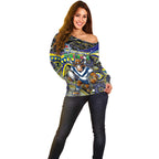 Merry Christmas Cowboys Off Shoulder Sweater Aboriginal Santa Rugby Mascot - North Queensland