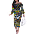 Merry Christmas Cowboys Off The Shoulder Long Sleeve Dress Aboriginal Santa Rugby Mascot - North Queensland