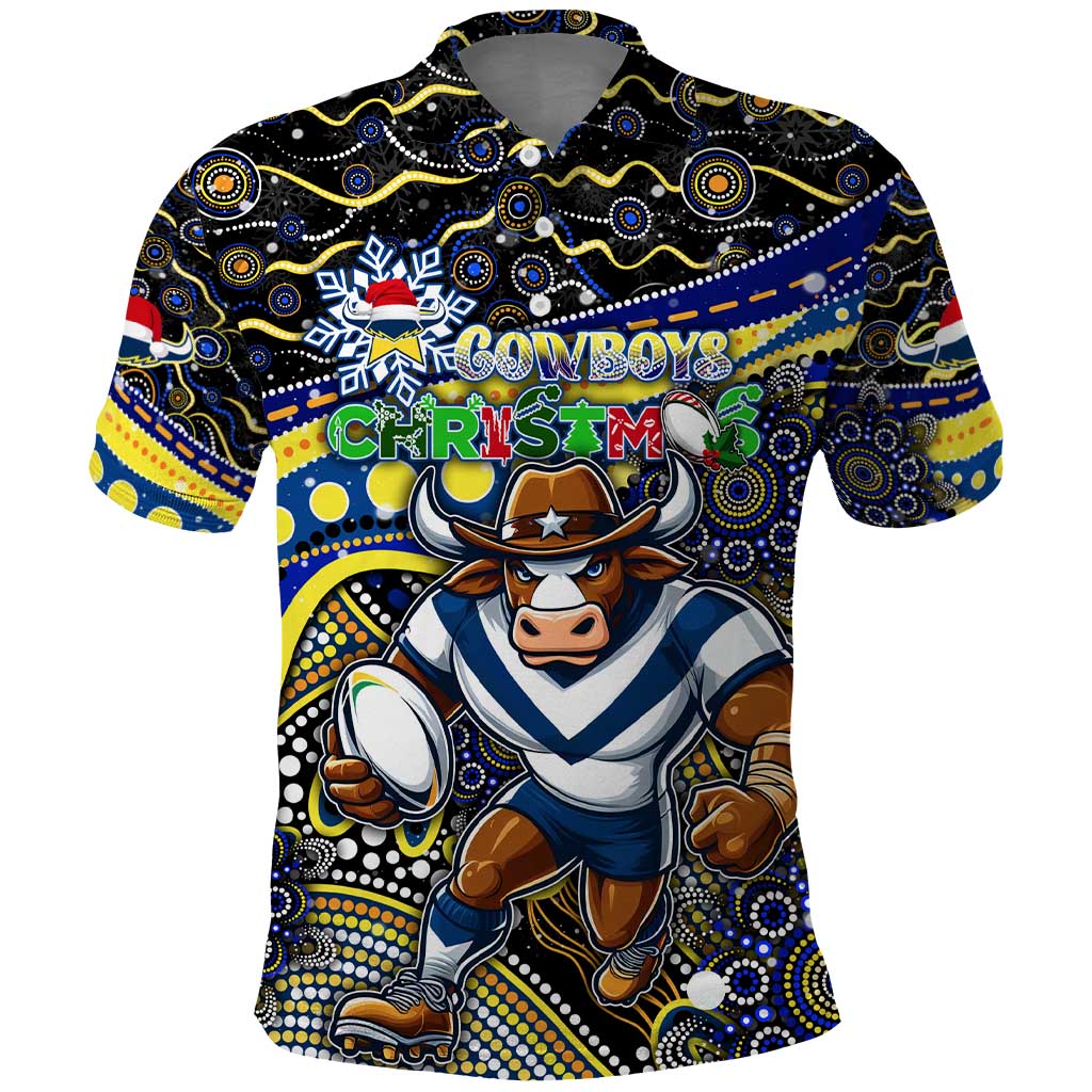 Merry Christmas Cowboys Polo Shirt Aboriginal Santa Rugby Mascot - North Queensland