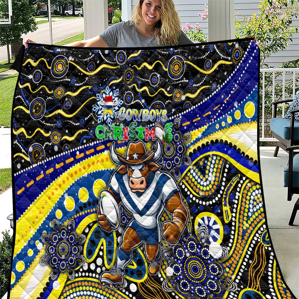 Merry Christmas Cowboys Quilt Aboriginal Santa Rugby Mascot - North Queensland