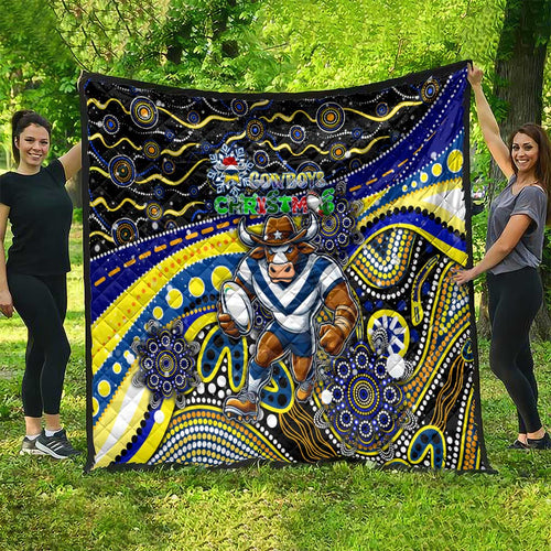 Merry Christmas Cowboys Quilt Aboriginal Santa Rugby Mascot - North Queensland