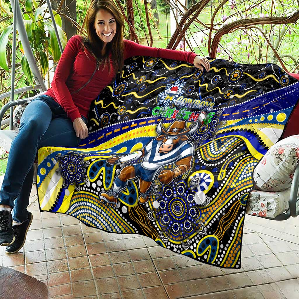 Merry Christmas Cowboys Quilt Aboriginal Santa Rugby Mascot - North Queensland