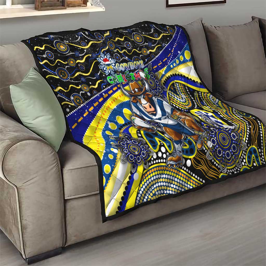 Merry Christmas Cowboys Quilt Aboriginal Santa Rugby Mascot - North Queensland