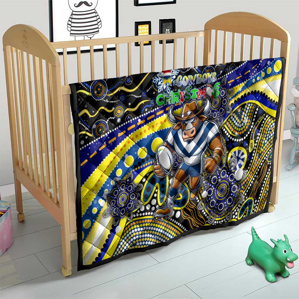 Merry Christmas Cowboys Quilt Aboriginal Santa Rugby Mascot - North Queensland