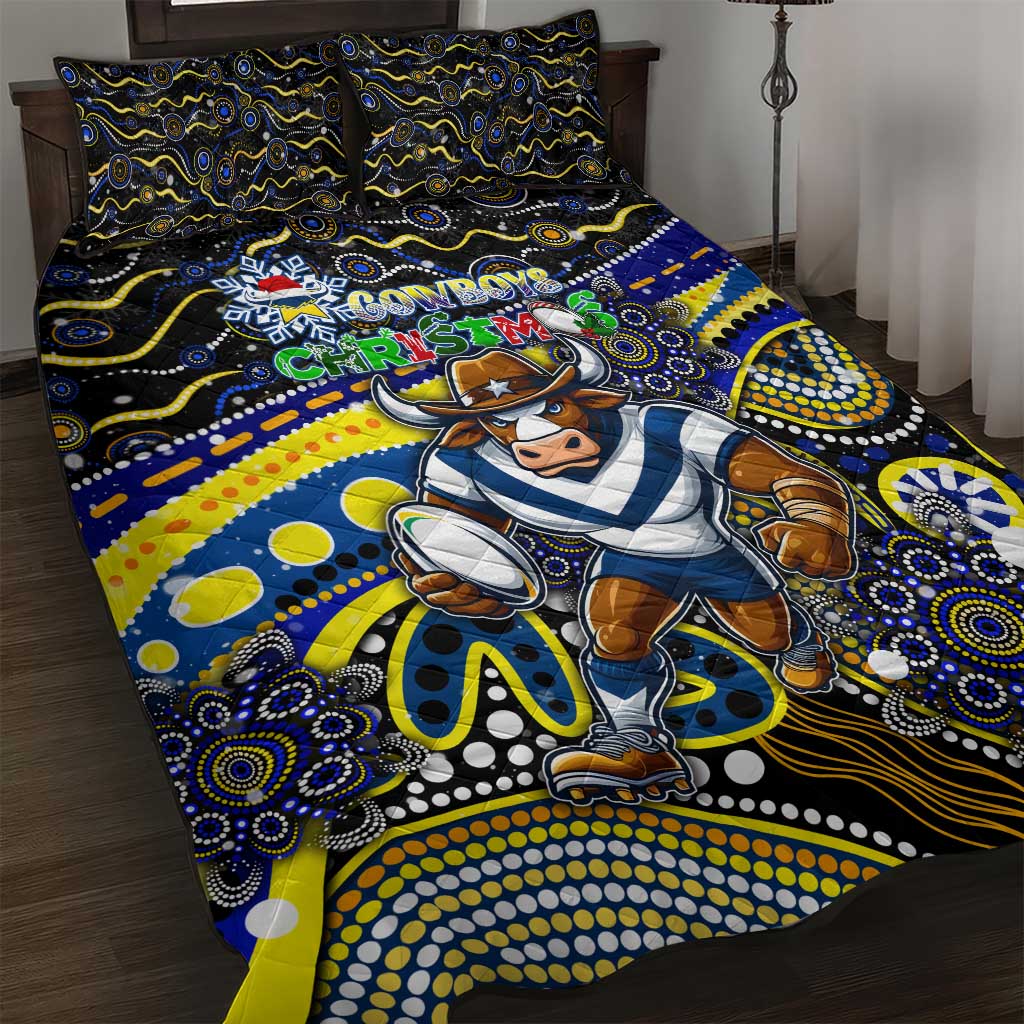 Merry Christmas Cowboys Quilt Bed Set Aboriginal Santa Rugby Mascot - North Queensland