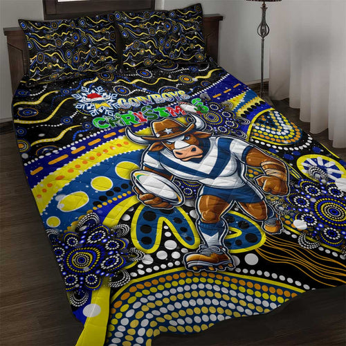 Merry Christmas Cowboys Quilt Bed Set Aboriginal Santa Rugby Mascot - North Queensland