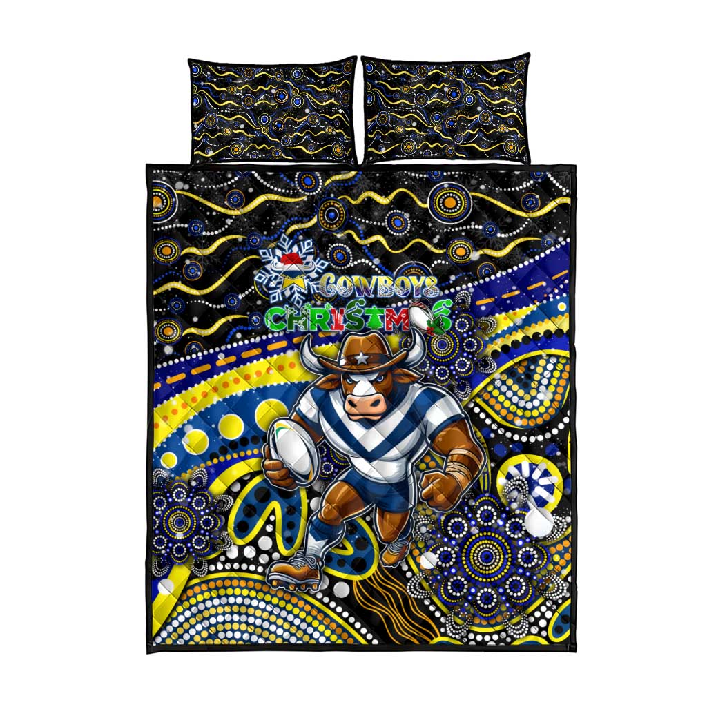 Merry Christmas Cowboys Quilt Bed Set Aboriginal Santa Rugby Mascot - North Queensland