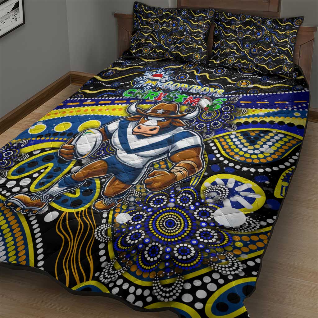 Merry Christmas Cowboys Quilt Bed Set Aboriginal Santa Rugby Mascot - North Queensland