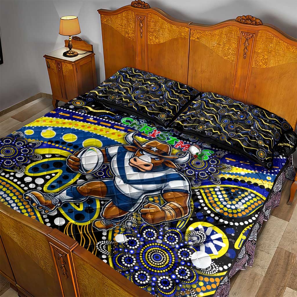 Merry Christmas Cowboys Quilt Bed Set Aboriginal Santa Rugby Mascot - North Queensland