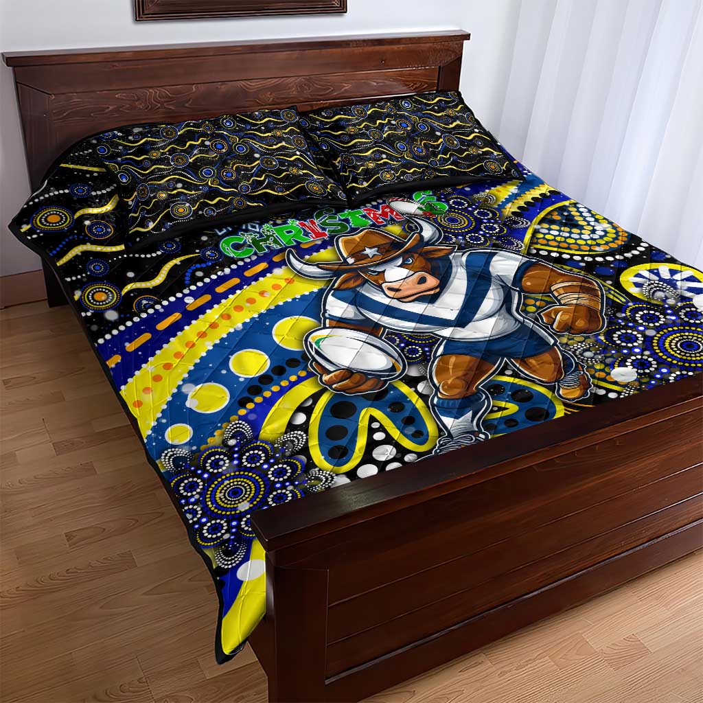 Merry Christmas Cowboys Quilt Bed Set Aboriginal Santa Rugby Mascot - North Queensland