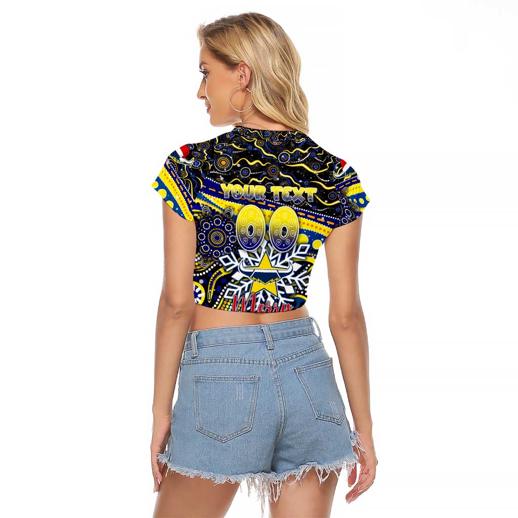 Merry Christmas Cowboys Raglan Cropped T Shirt Aboriginal Santa Rugby Mascot - North Queensland