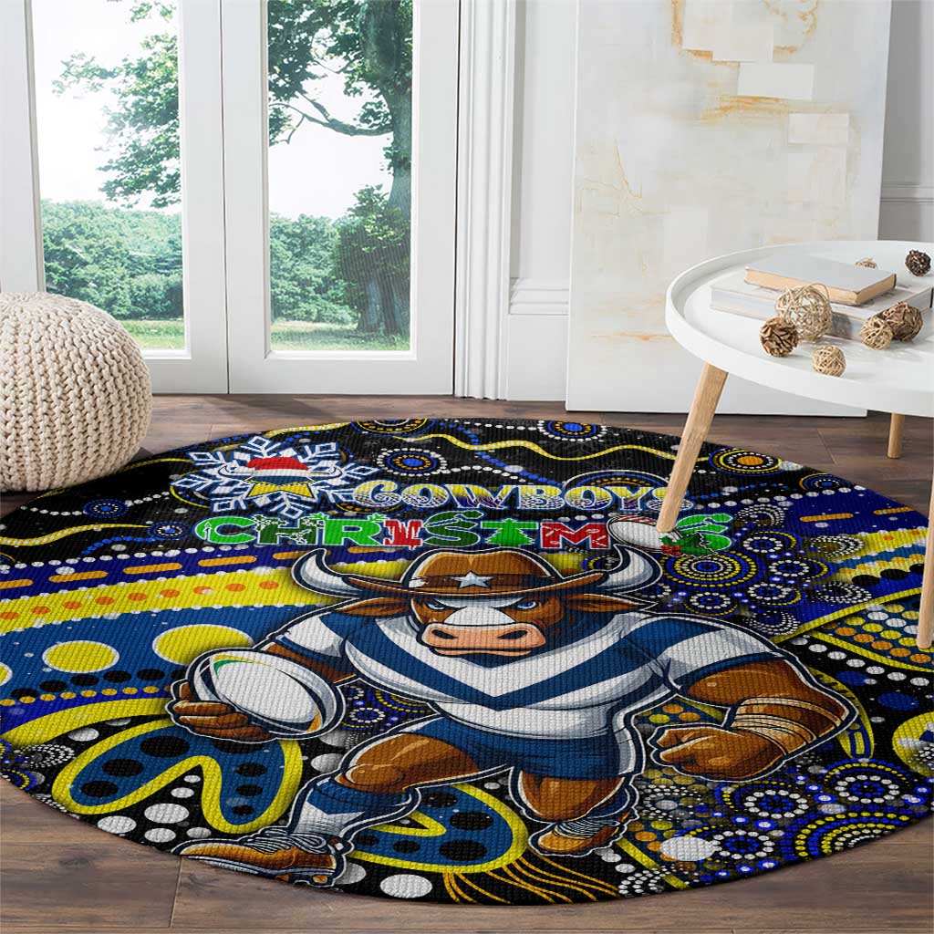 Merry Christmas Cowboys Round Carpet Aboriginal Santa Rugby Mascot - North Queensland