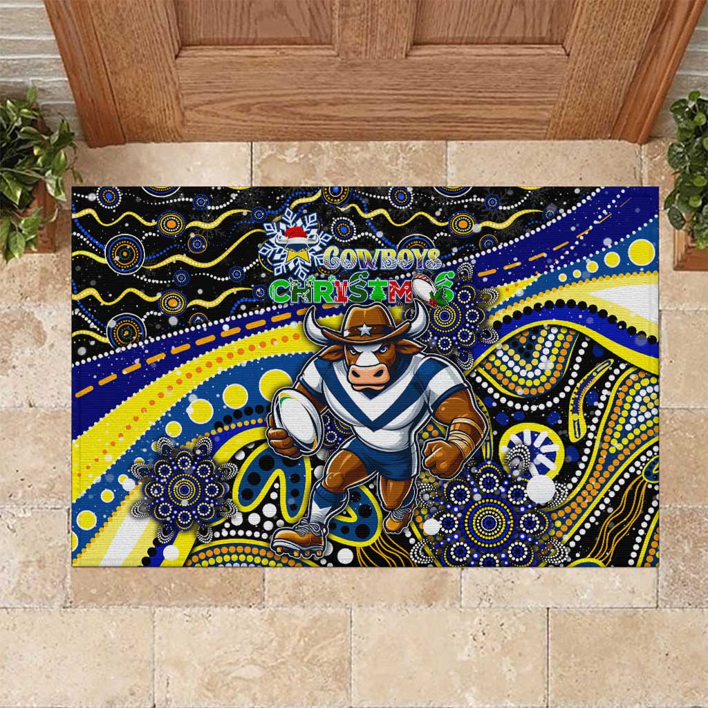 Merry Christmas Cowboys Rubber Doormat Aboriginal Santa Rugby Mascot - North Queensland