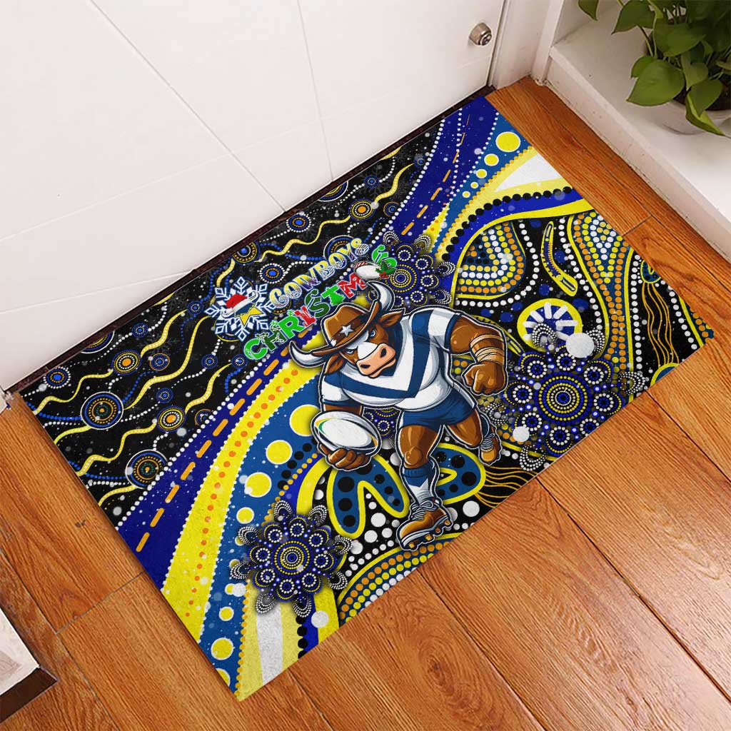 Merry Christmas Cowboys Rubber Doormat Aboriginal Santa Rugby Mascot - North Queensland