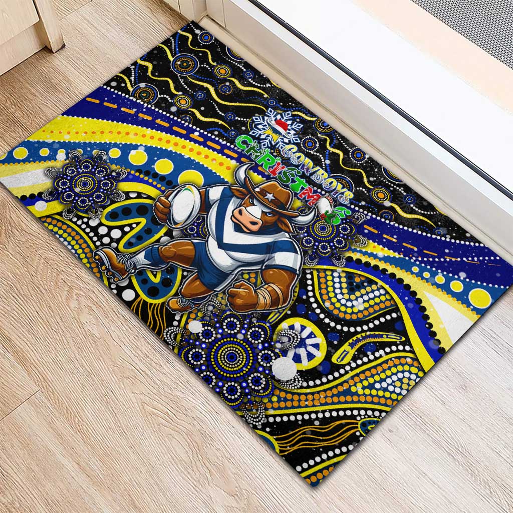 Merry Christmas Cowboys Rubber Doormat Aboriginal Santa Rugby Mascot - North Queensland