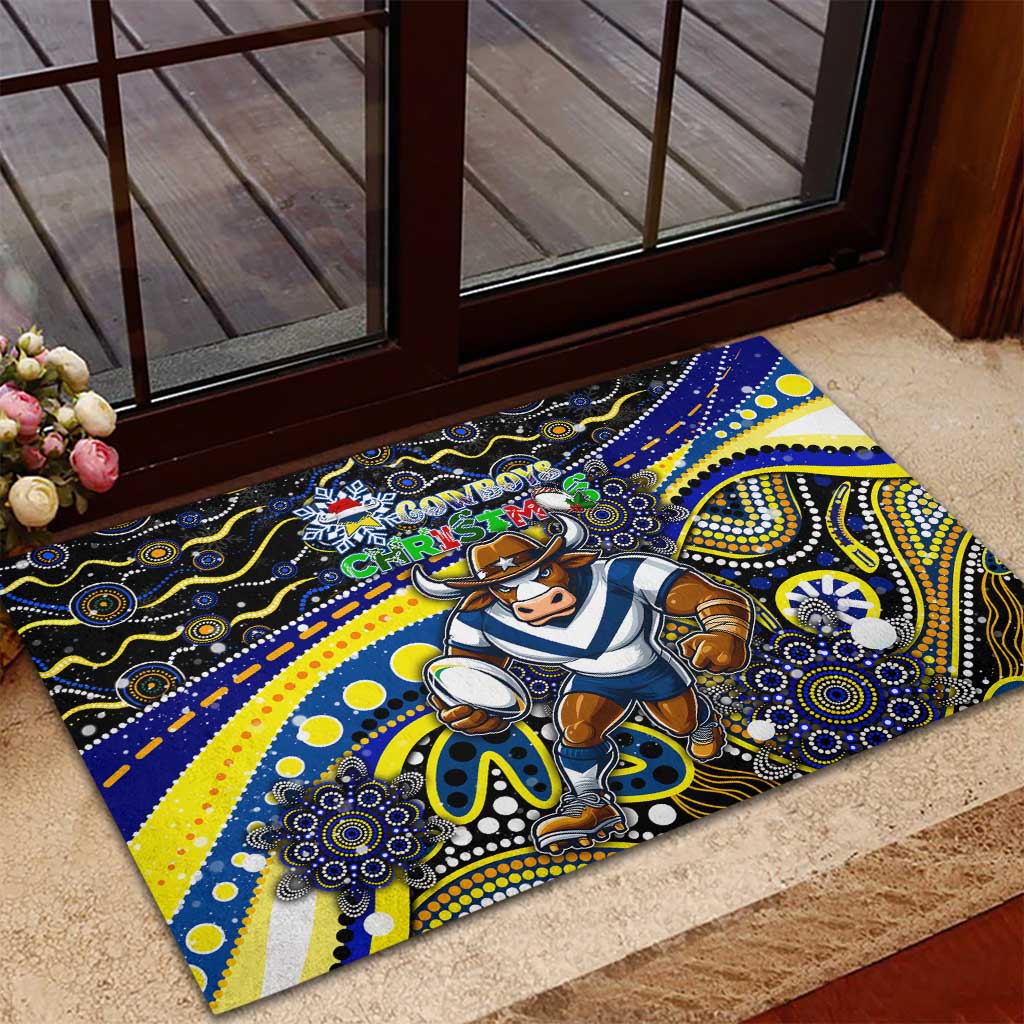 Merry Christmas Cowboys Rubber Doormat Aboriginal Santa Rugby Mascot - North Queensland