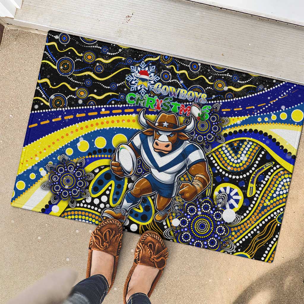 Merry Christmas Cowboys Rubber Doormat Aboriginal Santa Rugby Mascot - North Queensland