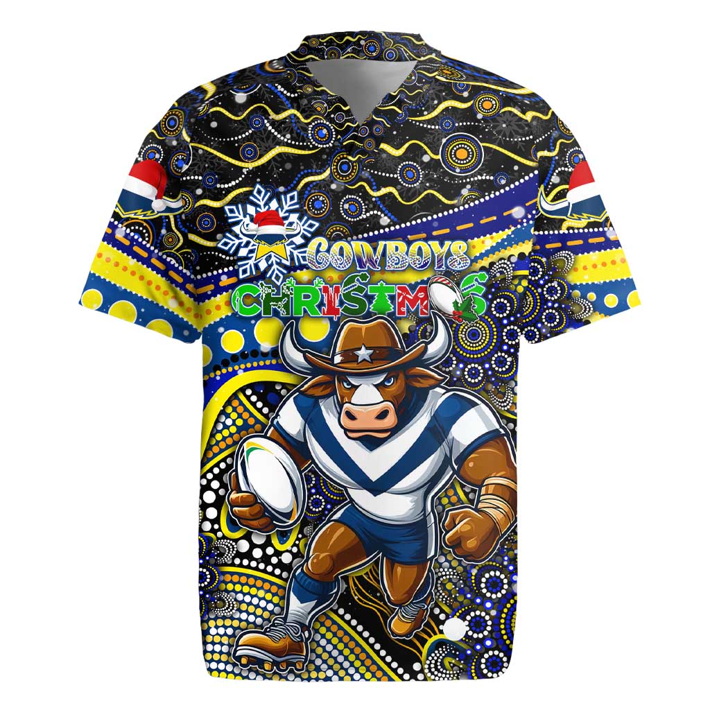 Merry Christmas Cowboys Rugby Jersey Aboriginal Santa Rugby Mascot - North Queensland