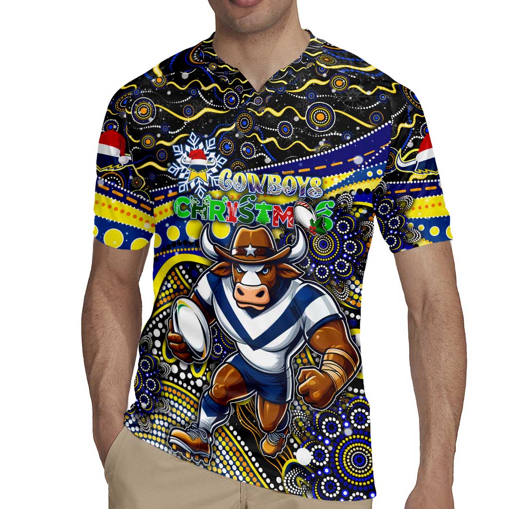 Merry Christmas Cowboys Rugby Jersey Aboriginal Santa Rugby Mascot - North Queensland
