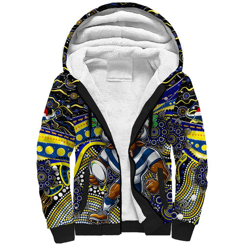 Merry Christmas Cowboys Sherpa Hoodie Aboriginal Santa Rugby Mascot - North Queensland