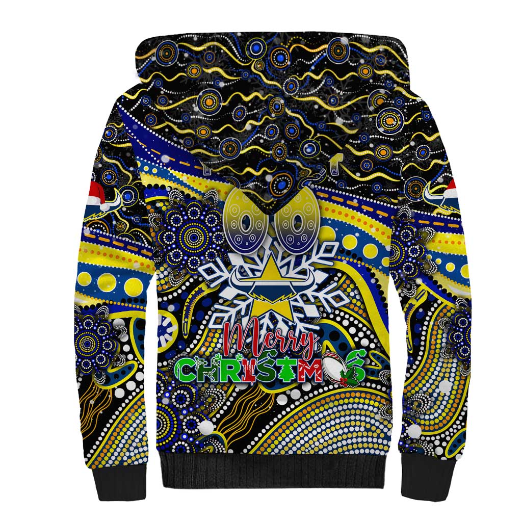 Merry Christmas Cowboys Sherpa Hoodie Aboriginal Santa Rugby Mascot - North Queensland