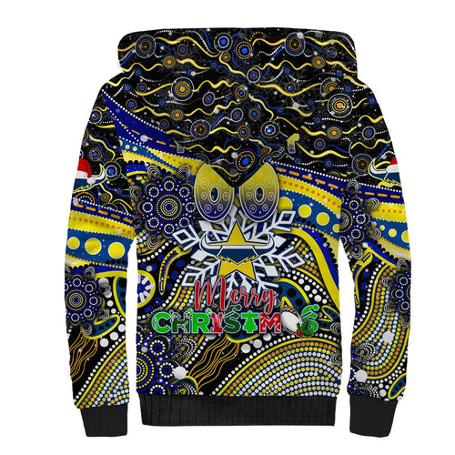 Merry Christmas Cowboys Sherpa Hoodie Aboriginal Santa Rugby Mascot - North Queensland