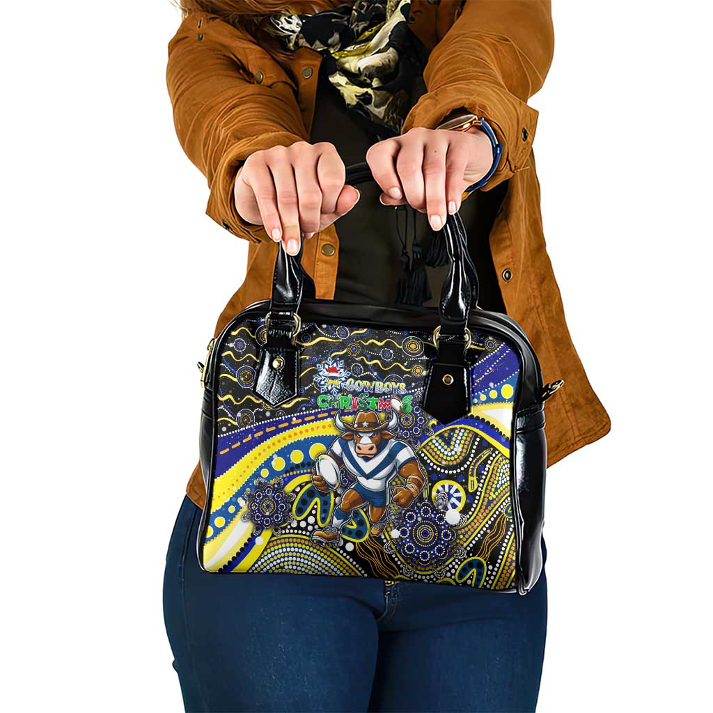 Merry Christmas Cowboys Shoulder Handbag Aboriginal Santa Rugby Mascot - North Queensland