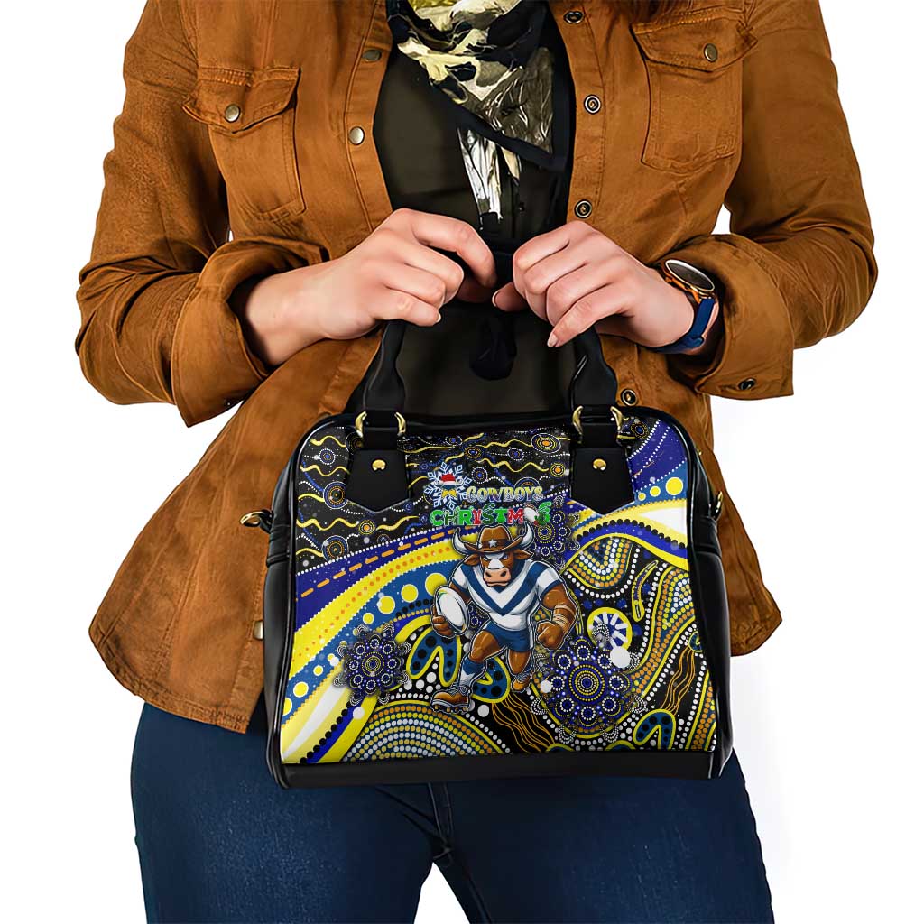 Merry Christmas Cowboys Shoulder Handbag Aboriginal Santa Rugby Mascot - North Queensland