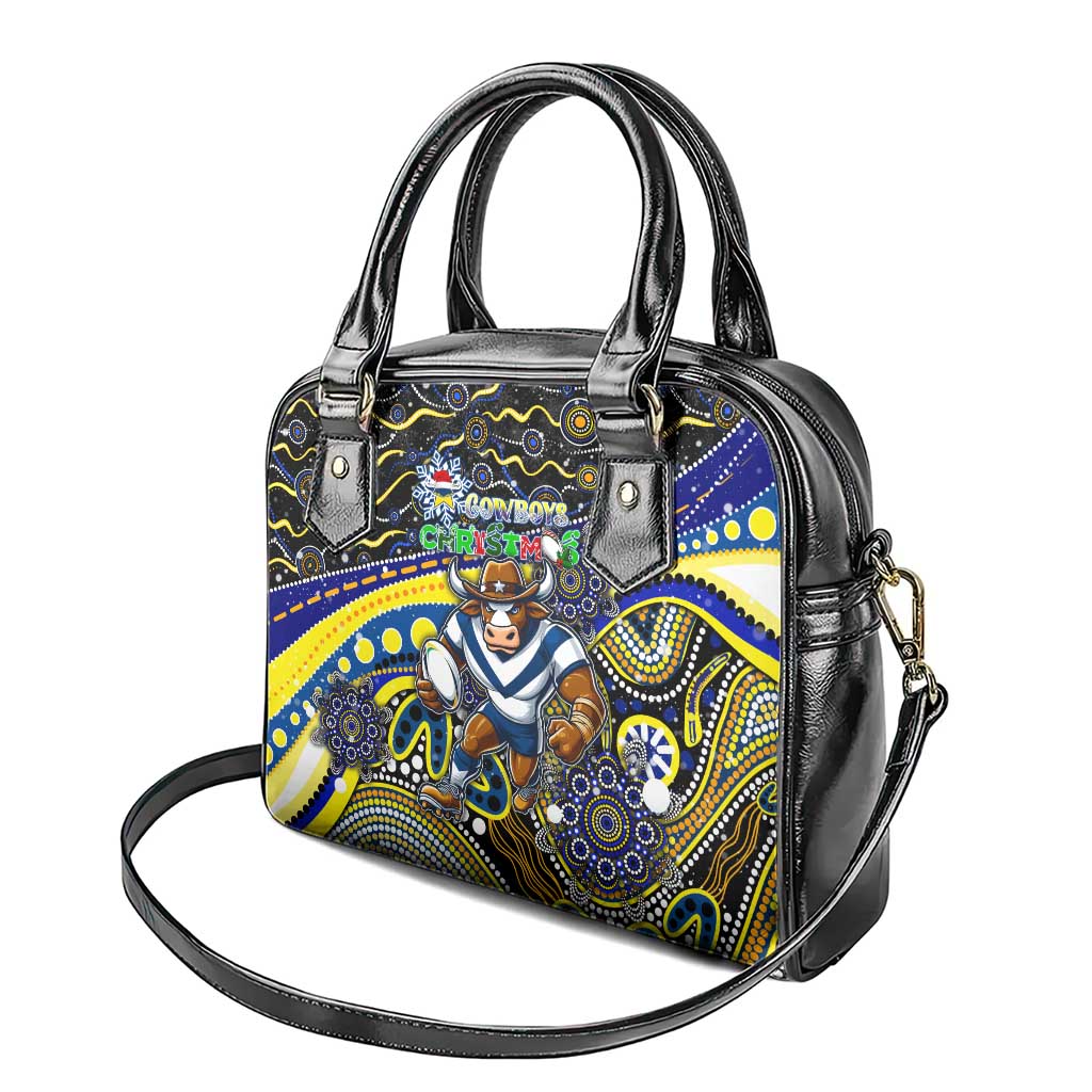 Merry Christmas Cowboys Shoulder Handbag Aboriginal Santa Rugby Mascot - North Queensland