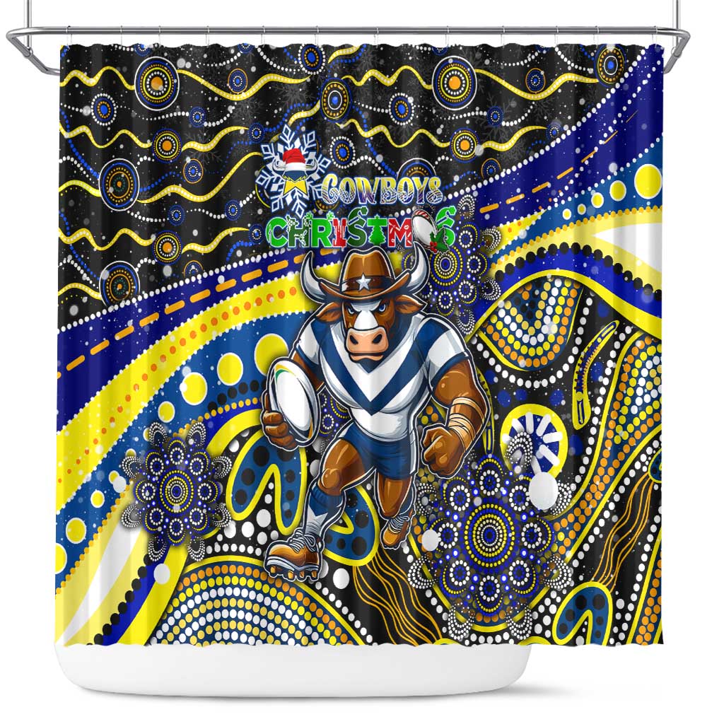 Merry Christmas Cowboys Shower Curtain Aboriginal Santa Rugby Mascot - North Queensland