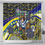 Merry Christmas Cowboys Shower Curtain Aboriginal Santa Rugby Mascot - North Queensland