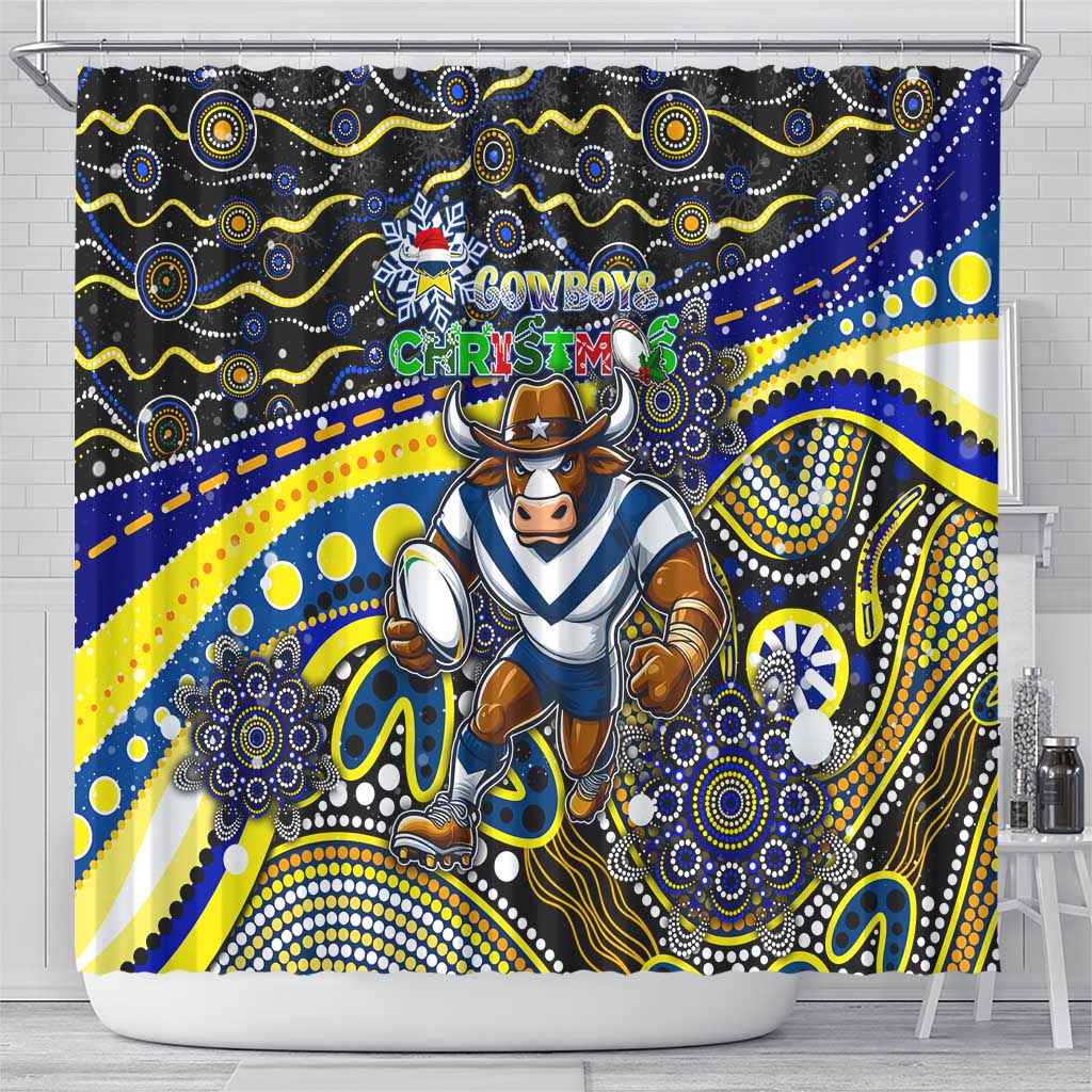 Merry Christmas Cowboys Shower Curtain Aboriginal Santa Rugby Mascot - North Queensland