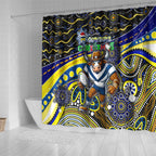 Merry Christmas Cowboys Shower Curtain Aboriginal Santa Rugby Mascot - North Queensland